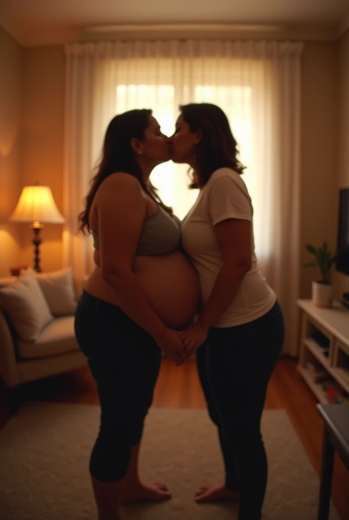 Your POV view of the time when you are in front of a group of plus size mothers who are heavily pregnant and bringing their lesbian partners while having a kissing party in your living room.. HD, iphone fish eye angle camera view, realface, focus angle, bokeh