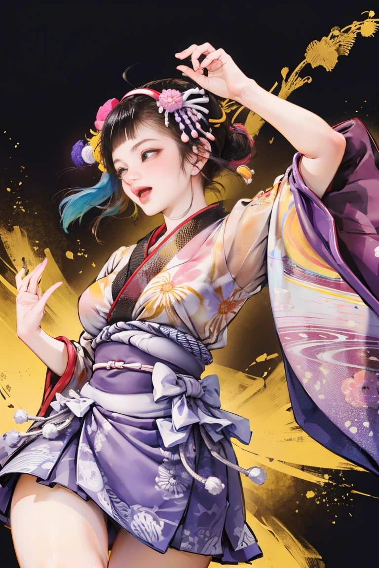 (Japan Bon Odori,最高masterpiece,Highest quality), Hot August,Bright vibrant anime art,People of all ages and genders dance and dance, Dancing in yukata,Laughing and dancing, Showing white teeth,Men and women dance in a circle, masterpiece,Highest quality,High resolution,
