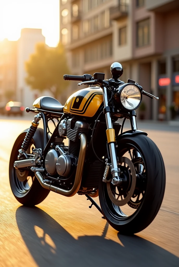 Cafe racer motorcycle paint job gold with black stripes