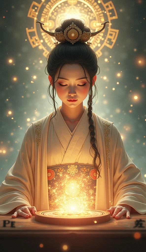 Fortune telling,Japanese Goddess,Upper Body,Background is God々Shining, Size 9:16 Vertical