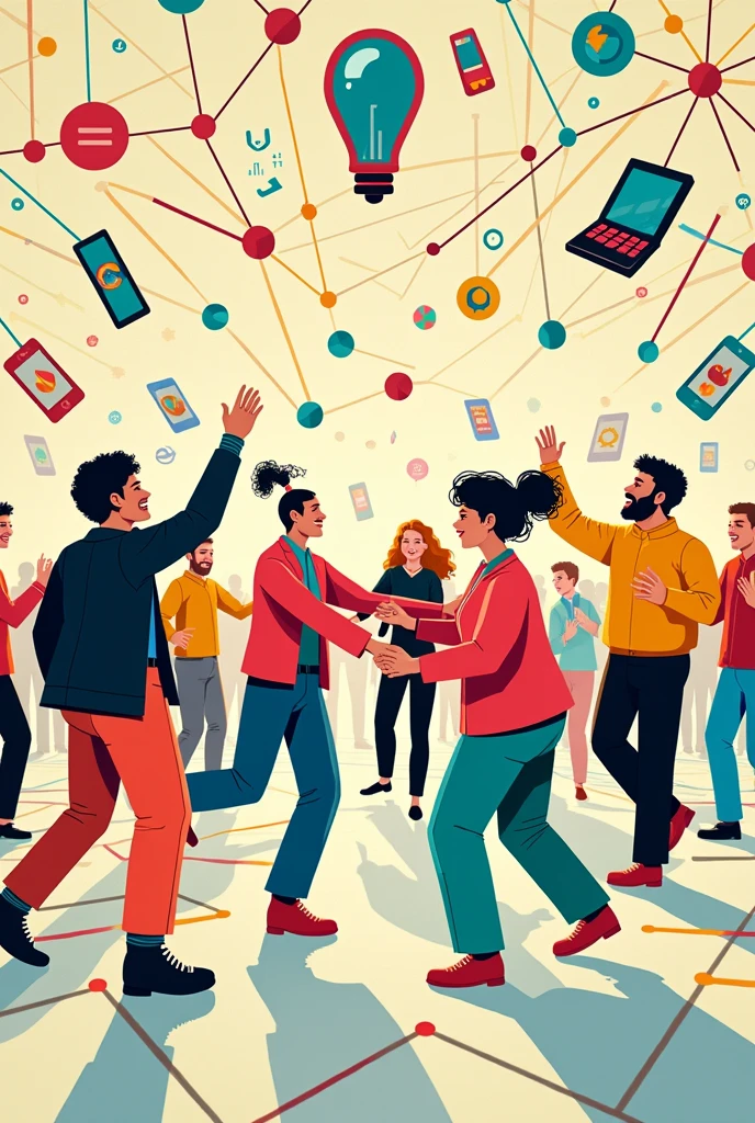 Create a cartoon or an image or a square dance about Manuel Castells' concept of network society