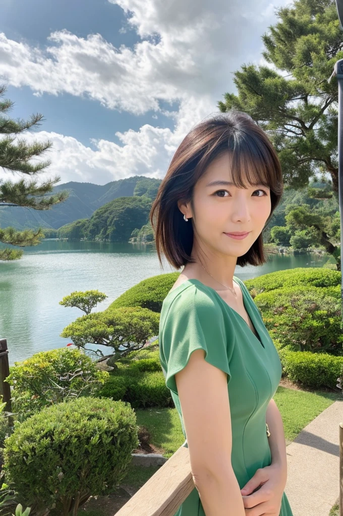 ((Highest quality)), ((masterpiece)), (detailed), Perfect Face,Japanese,landscape,Mature Woman,Upper Body,F Cup