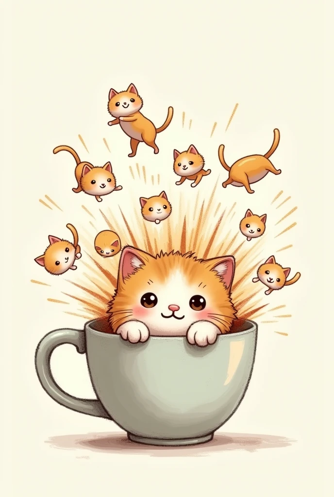 Kitten in a cup drawing style exploding kittens