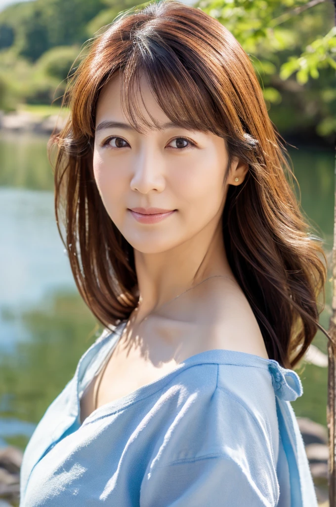 ((Highest quality)), ((masterpiece)), (detailed), Perfect Face,Japanese,landscape,Mature Woman,Upper Body,F Cup