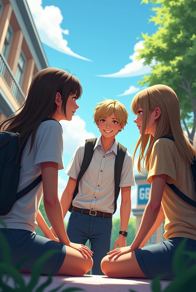 A high school 2 girls and a boy 