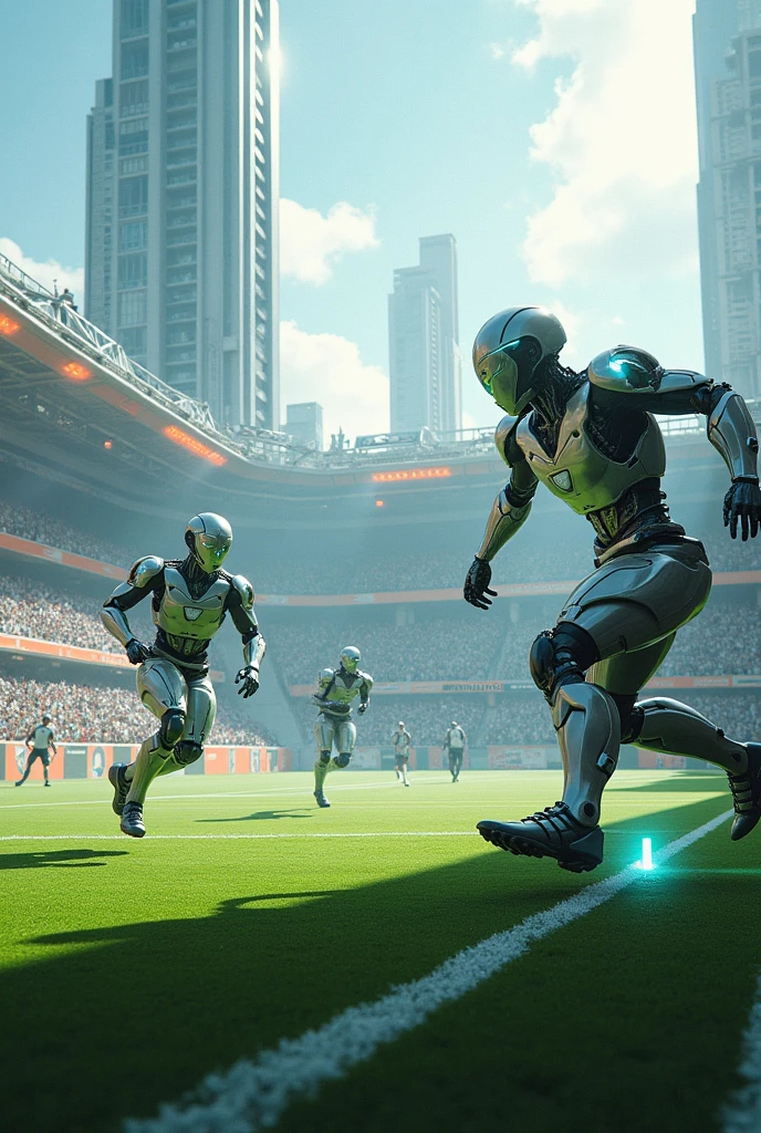 A futuristic and large soccer field