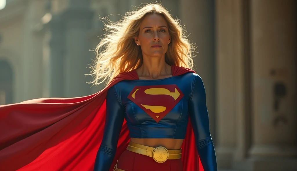 superstrong old Supergirl Jean Smart Supergirl((1980s Supermen costume);strong arms; incredible woman; big breasts. HD. Photograph, ((realism)), extremely high quality RAW photograph, ultra detailed photograph, sharp focus, high resolution, (detailed skin:1,3),high quality, film grain, Fujifilm XT3,Highly Detailed, movie, (Cinematic Photo:1.3) of (Realistic:1.3), by John Byrne/Jerry Ordway