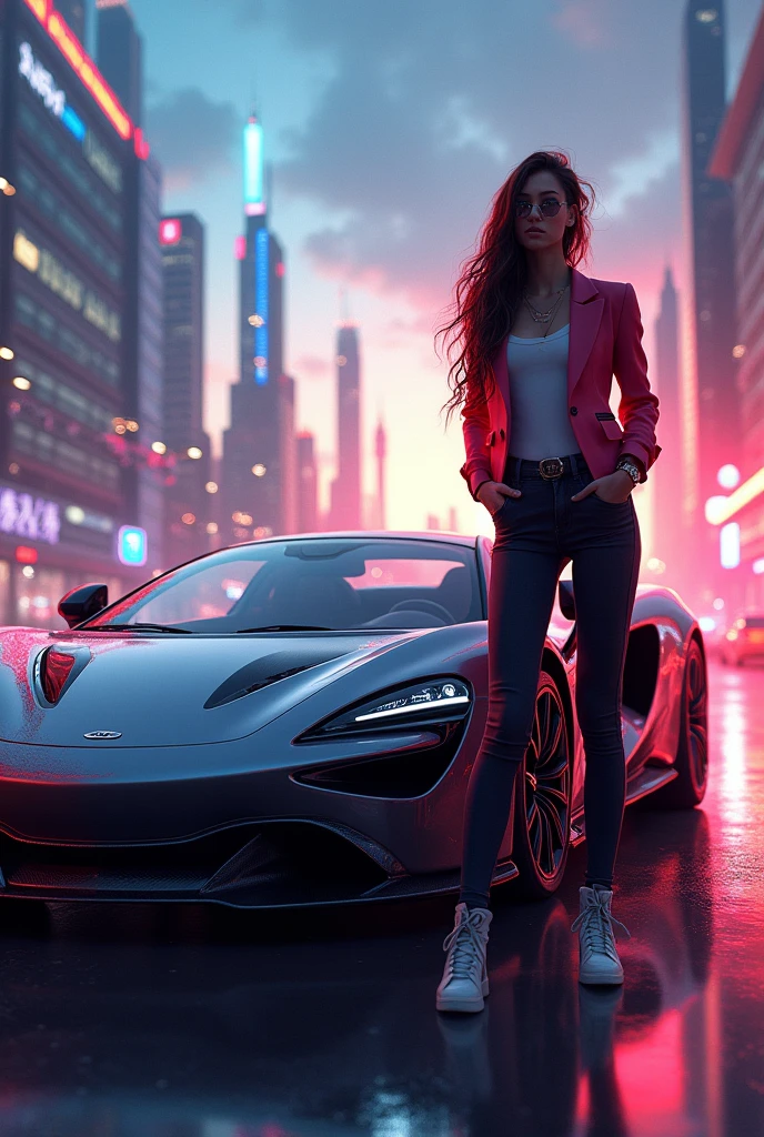 A pic car and one girl