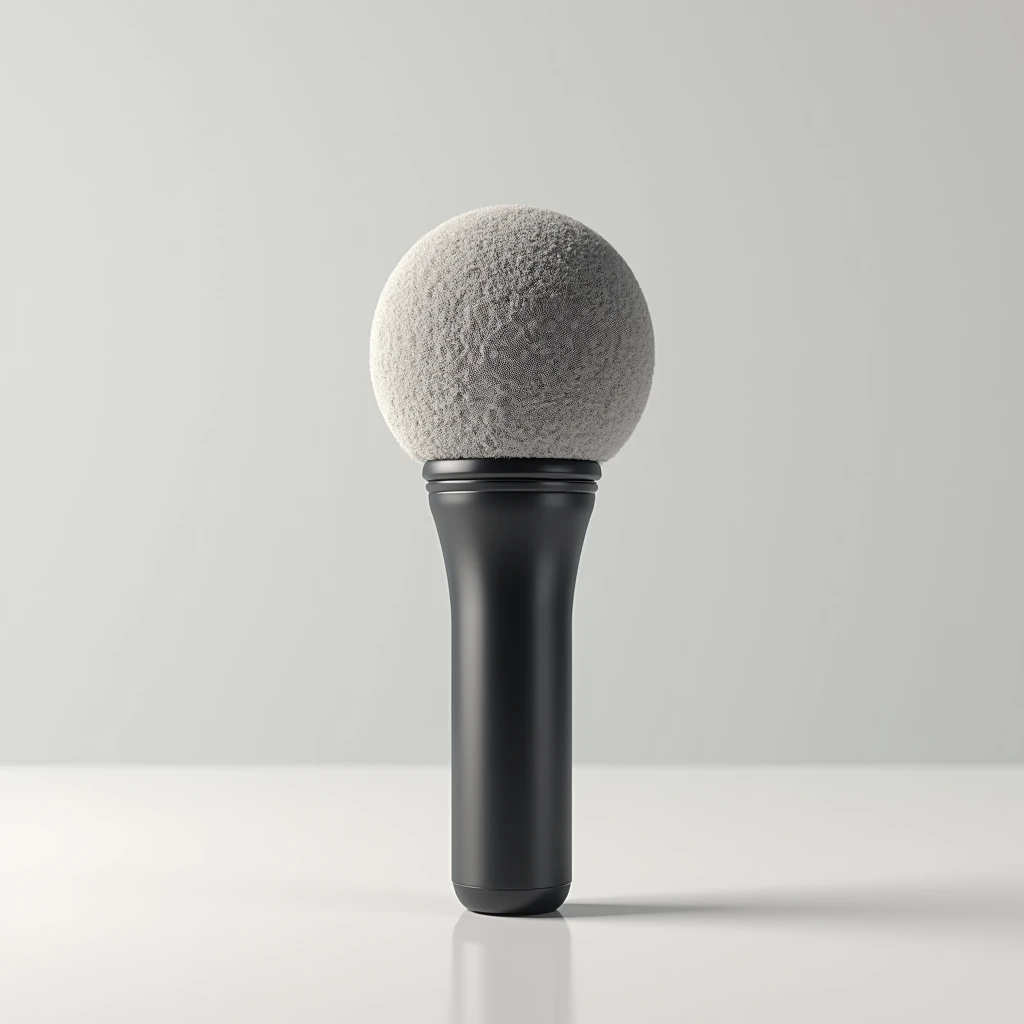 News microphone with foam filter on isolated background, mock up