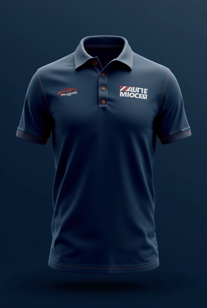 Create a polo shirt for an auto parts store in the interior of the state of São Paulo, in Brazil. the background must be navy blue
