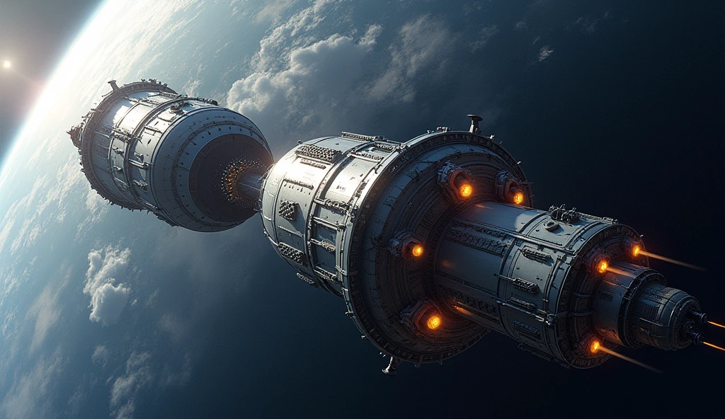 Cylindrical Design:
Two massive cylinders, each with a diameter of approximately 8 kilometers and a length of about 32 kilometers.
The cylinders rotate in opposite directions to maintain stability and balance.
Rotation Mechanism:
Designed to create artificial gravity through centrifugal force, with a rotation speed that simulates Earth's gravity on the inner surface.
Exterior Shell:
Constructed from materials sourced from the Moon or asteroids, providing strength and durability.
Features a protective outer layer to shield against micrometeoroids and cosmic radiation.
Solar Panels:
Extensive solar panels mounted on the exterior to capture sunlight and generate energy for the colony.
Radiators:
Large radiators installed to dissipate excess heat generated by the colony's systems and inhabitants.
Docking Ports:
Equipped with multiple docking ports for spacecraft, facilitating transportation and logistics.