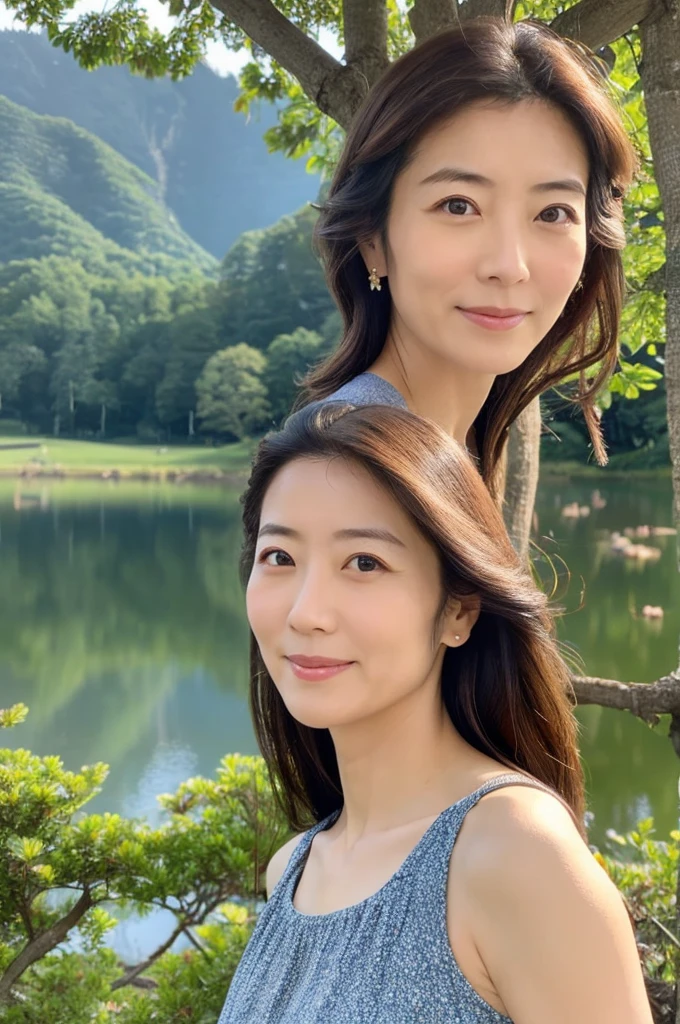 ((Highest quality)), ((masterpiece)), (detailed), Perfect Face,Japanese,landscape,Mature Woman,Upper Body,F Cup