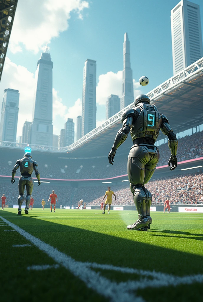 A futuristic and large soccer field