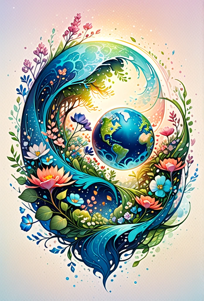 (Illustration:1.3) beautiful planet earth with flowers and plants sprouting spring day (by Artist Anna Dittman:1), (((masterpiece))), (((best quality))), ((ultra-detailed)),(detailed light),((an extremely delicate and beautiful)),