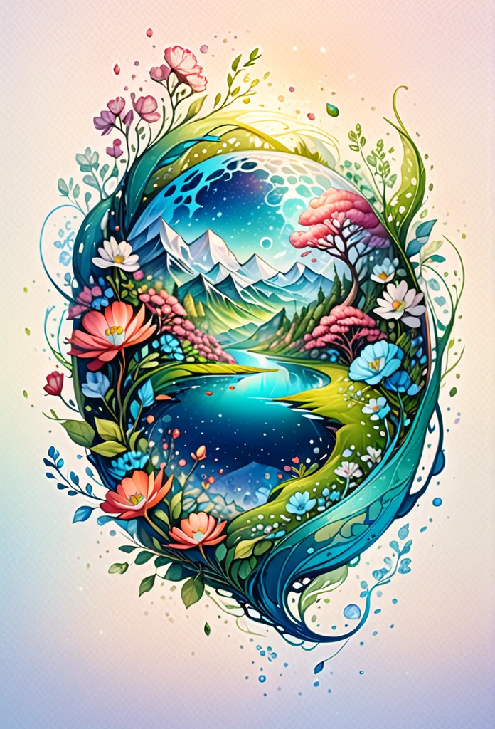 (Illustration:1.3) beautiful planet earth with flowers and plants sprouting spring day (by Artist Anna Dittman:1), (((masterpiece))), (((best quality))), ((ultra-detailed)),(detailed light),((an extremely delicate and beautiful)),