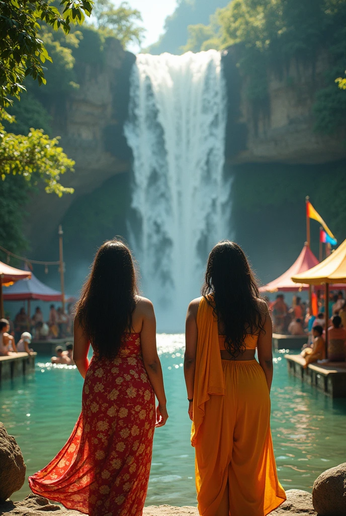 1 Indian fair  Chubby women in night suite in the  Waterfall with a back profile real image 