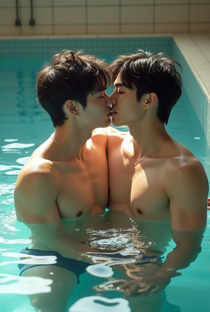 Photo Quality、A lot of cute handsome men、Mash Hair、Japanese male, 、Completely naked、Full nudity、erection、Huge penis、Highest quality、Realistic、beautiful、Playing in the school pool、Completely naked