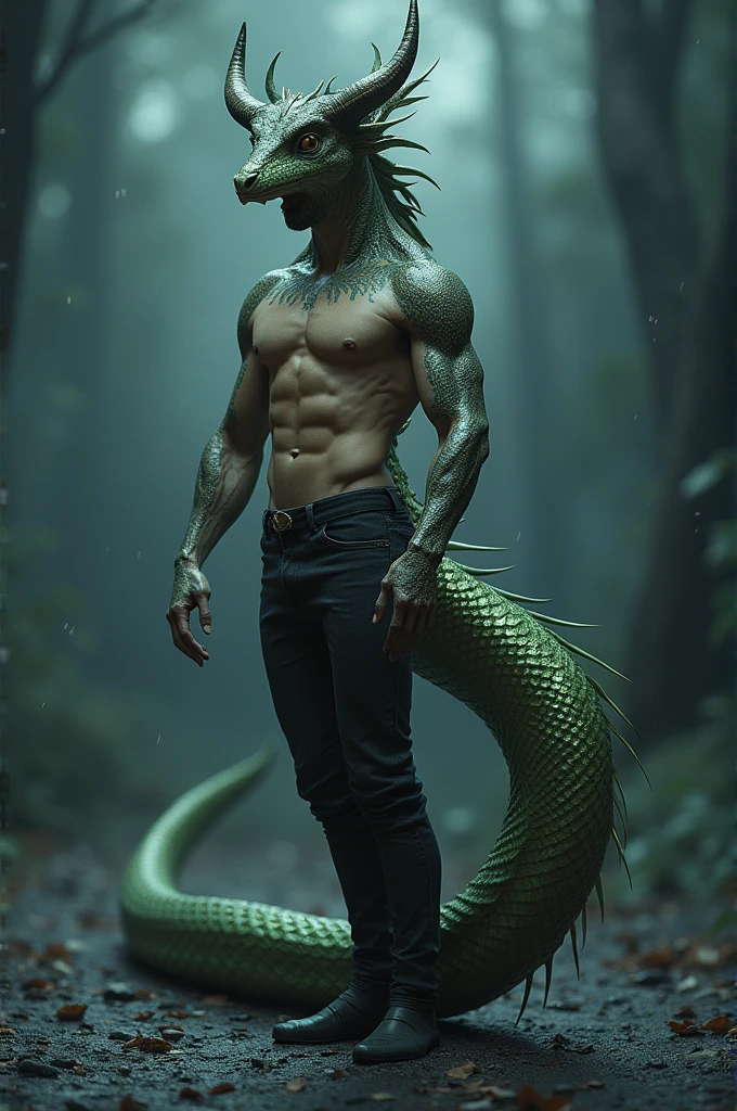 Sexy man with horns and half snake
