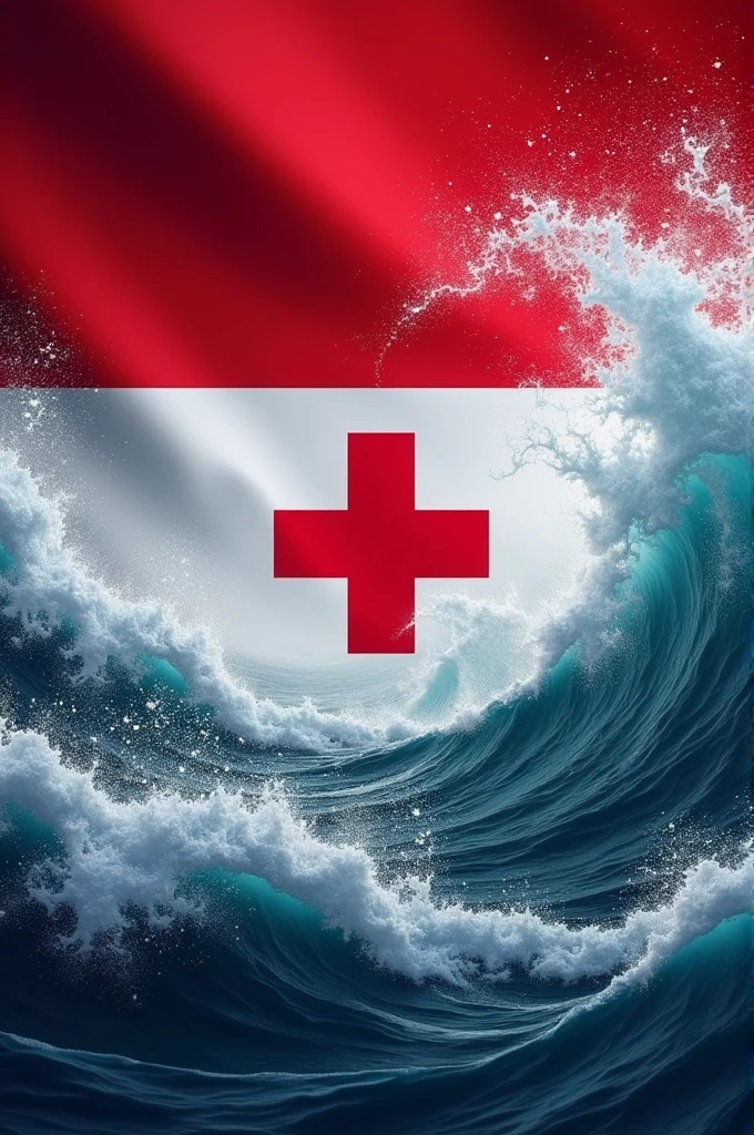 Make me an Indonesian Red Cross flag complete with waves