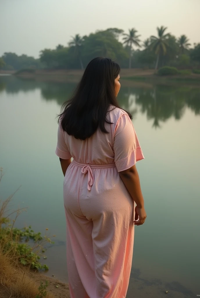 1 Indian Chubby women in night suite in the motisagar dam india tonk  with a back profile real image 