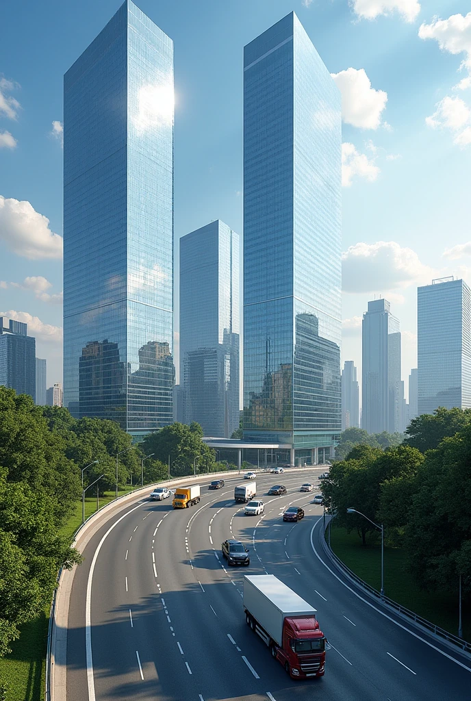 State highway in back side large mirror buildings
