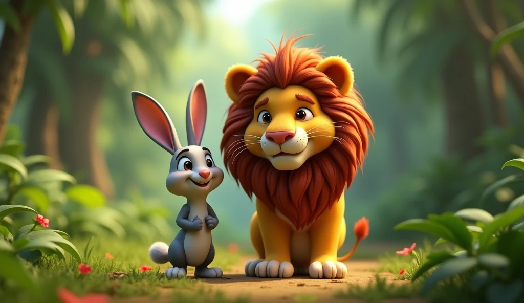 खरगोश ओर शेर दोनो एक-दूसरे के साथ मिलकर जंगल की रक्षा करने का वादा किया. 3D animeted ful HD