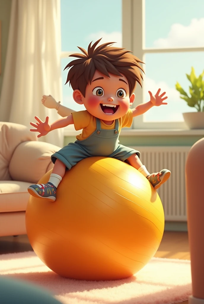 Boy riding ball