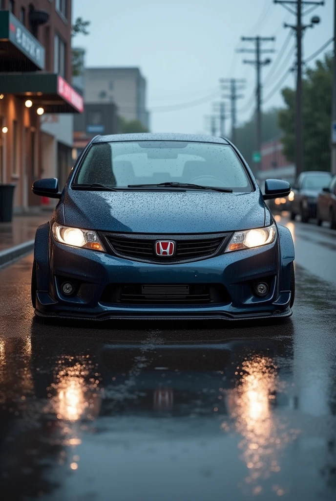 Honda City 2009 model lowed and spoiler in rain front view