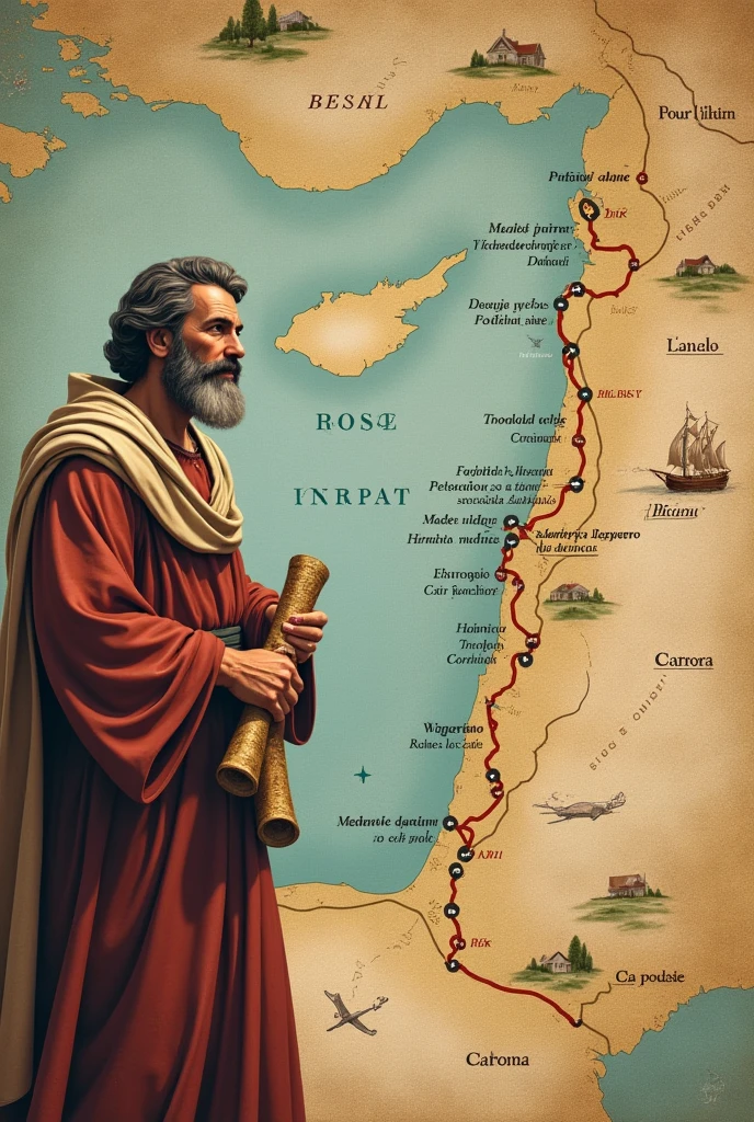 The map of Paul's 3rd missionary journey in Portuguese