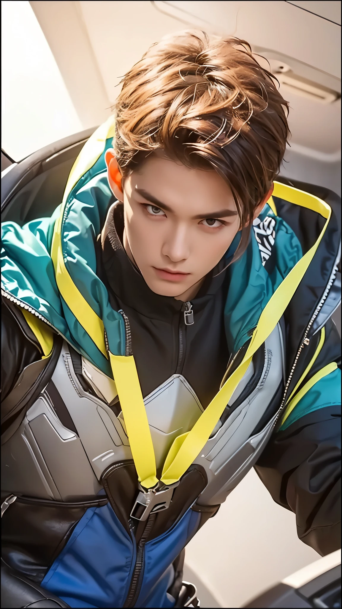 ((BEST Quality, 8k, Work: 1.3)), upper body,, Sharp focus: 1.2, man with perfect figure, highly detailed facial and skin texture, Detailed eyes, double eyelids, interior view, short hair,