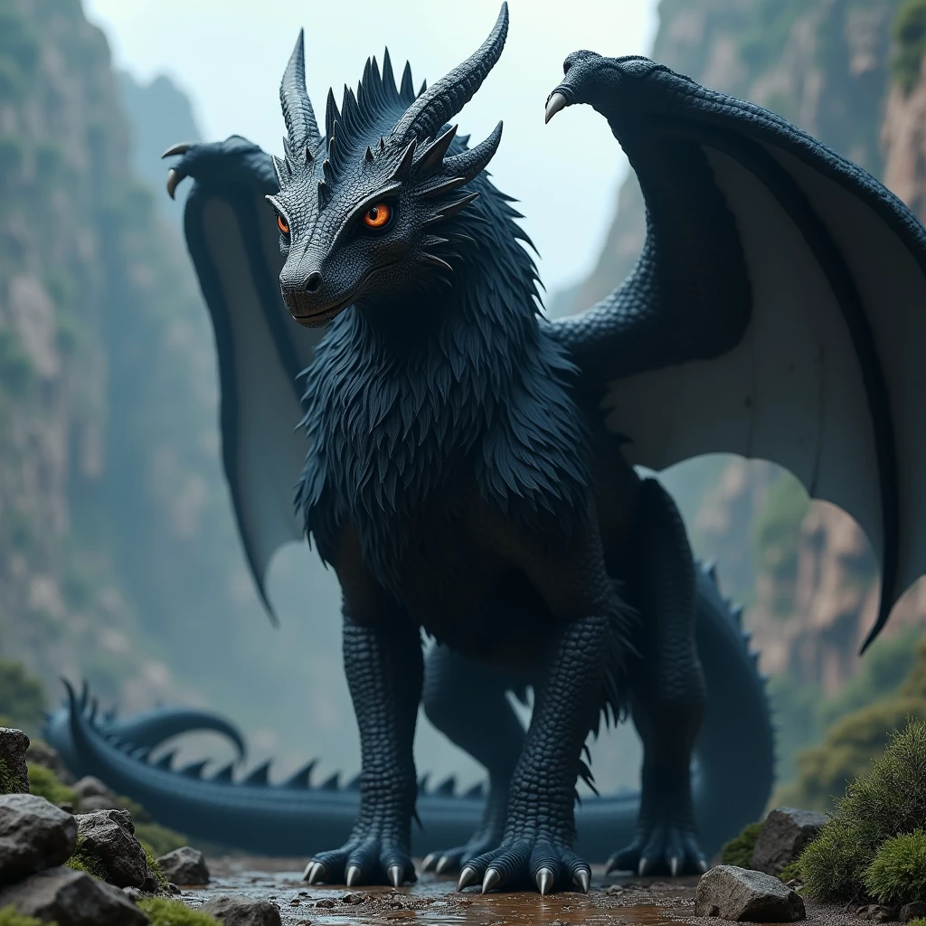 A Black Dragon with Fur