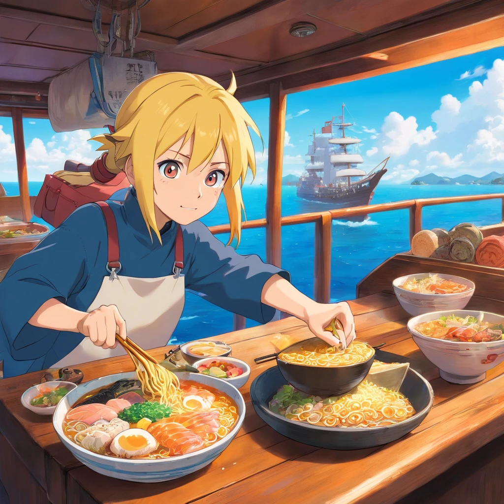 Naruto、Naval Apprentice、On the boat、Eat ramen