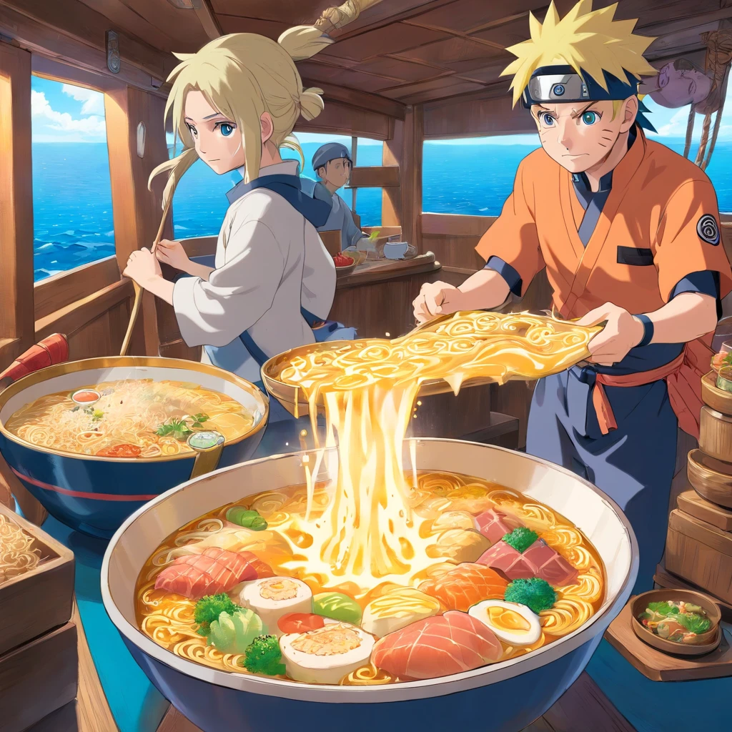 Naruto、Naval Apprentice、On the boat、Eat ramen