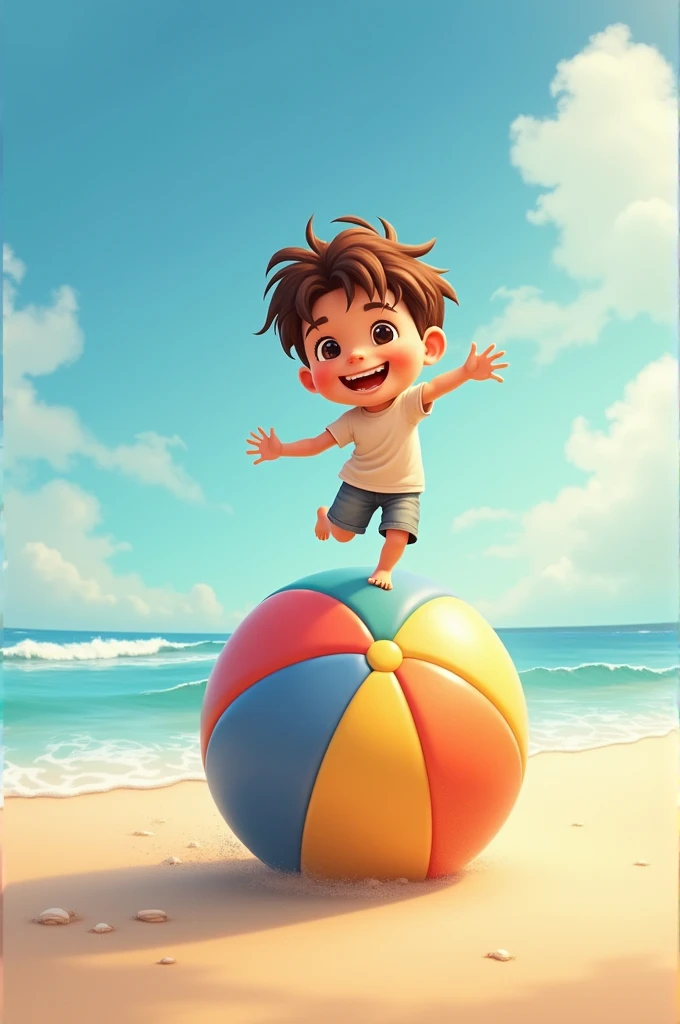 Boy riding beach ball