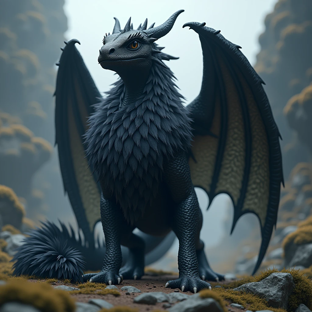 A Black Dragon with Fur