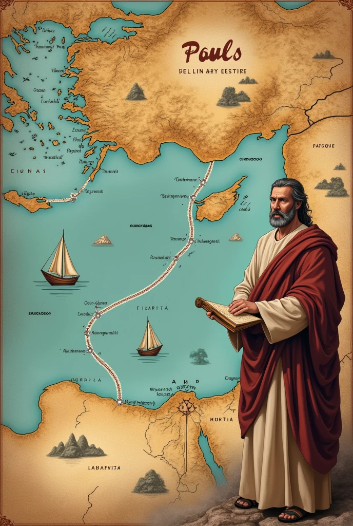 The map of Paul's 3rd missionary journey in Portuguese