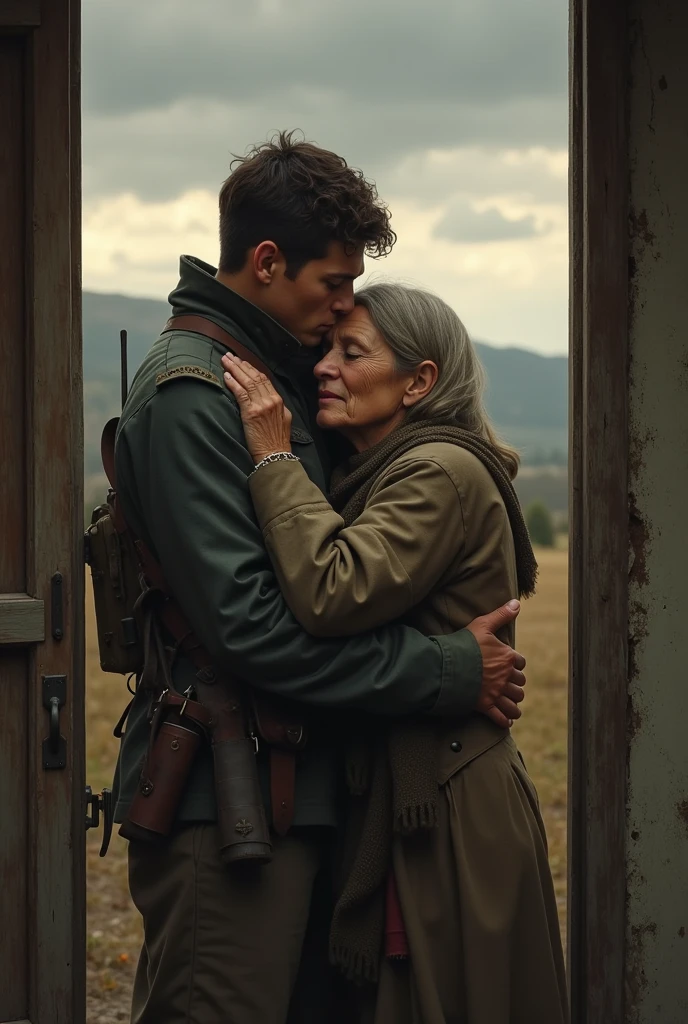 Image of Pierre saying goodbye to his mother to leave for the French defense in the war