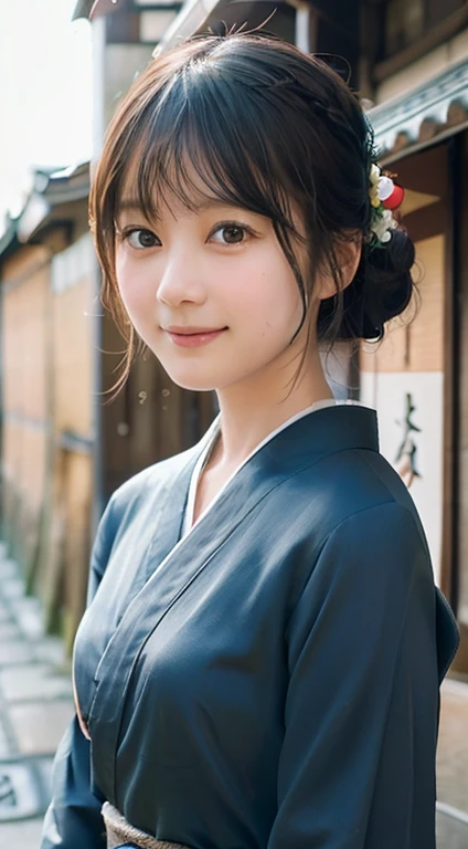 Professional Lighting,(Photorealistic:1.4), (Top image quality:1.0), (超A high resolution:1.0), 8k, Raw photography, (masterpiece:0.2), (Facing the children_v1:0.5)、(highest quality Detail:1.2)、Realistic、8k Ultra HD、High resolution、(1 girl:1.2)、Super detailed、High quality textures、Complex details、detailed、Very detailed CG、High quality shadows、detailed Beautiful and delicate face、Beautiful details and a delicate eye、(Symmetrical eyes:1.2),Written boundary depth、Ray Tracing,1 girl, Japanese Girls, (Natural smile:1.4),cute, thin, Portrait of a beautiful Japanese woman in a kimono, Standing elegantly on a street corner in Kyoto. Kimono with vibrant traditional patterns, Hair decorated with elegant and delicate hairpins, Gentle expression. (With the old streets of Kyoto in the background:1.4)、The soft light of a spring afternoon、Adding tranquility to the scene. Rendered in a Realistic style with great attention to detail, High resolution images.Sky Porn, Magic Hour, (Realistic:1.3), finely, quality, (Tabletop:1.2), (Realistic:1.2), (highest quality), (Complex details), dramatic, Ray Tracing, photograph, +roller