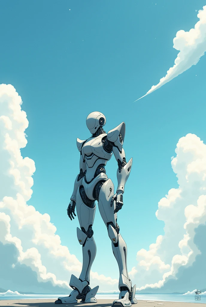 solo, original, sky, cloud, no_humans, mecha, science_fiction, oekaki, robot