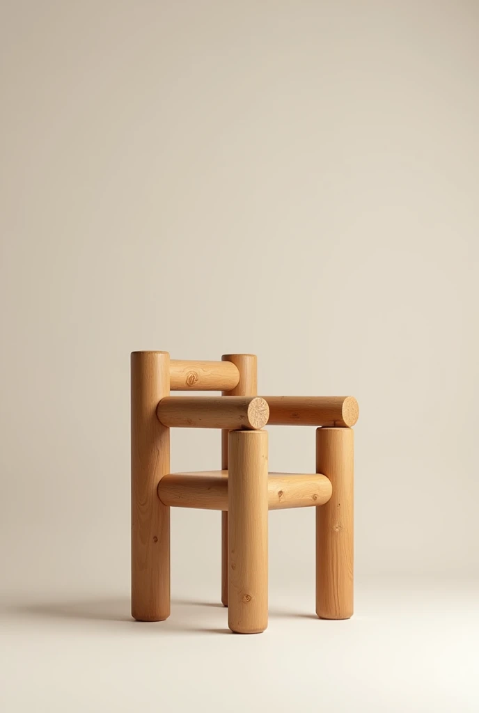 Make me a picture of a chair made of large round wood measuring 20 cm and 35 cm high, simple and elegant