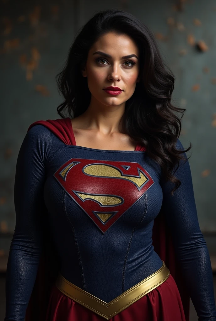 super old Jean Smart Supergirl(((dark hair)));strong arms; incredible woman; big breasts. HD. Photograph, ((realism)), extremely high quality RAW photograph, ultra detailed photograph, sharp focus, high resolution, (detailed skin:1,3),high quality, film grain, Fujifilm XT3,Highly Detailed, movie, (Cinematic Photo:1.3) of (Realistic:1.3), by John Byrne/Jerry Ordway