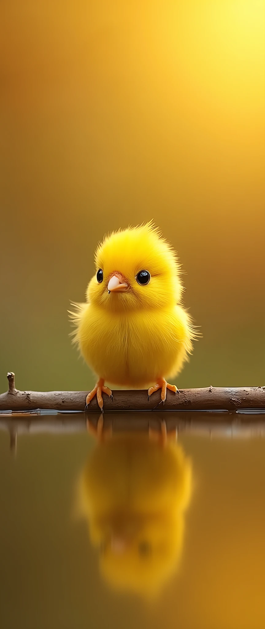 (masterpiece:1.2,Exceptional Quality,mirror-like,Cinematic Experience,Photorealistic,RAW Photos,Super detailed),8k,wallpaper,Yellow Bird,(Very small:2.0),Round body,cute,(Reflected light from the sun:2.0),Pompidou々