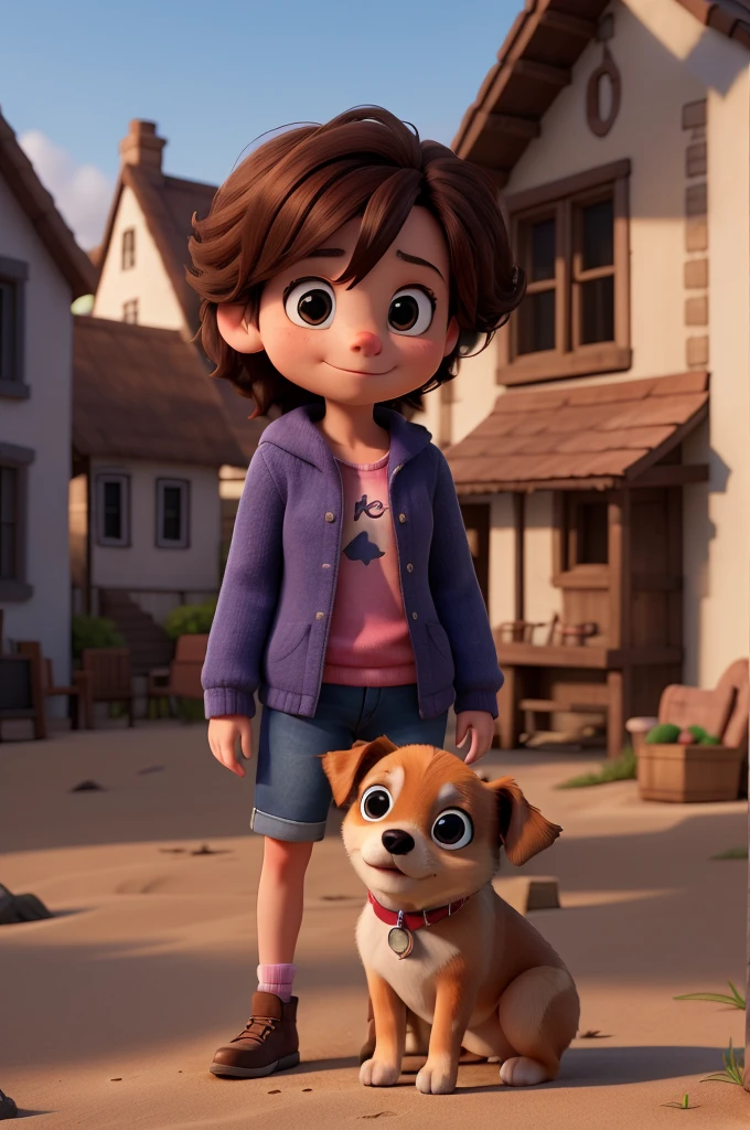 create a picture of a with her a small dog ,pictures of them sitting on the beach