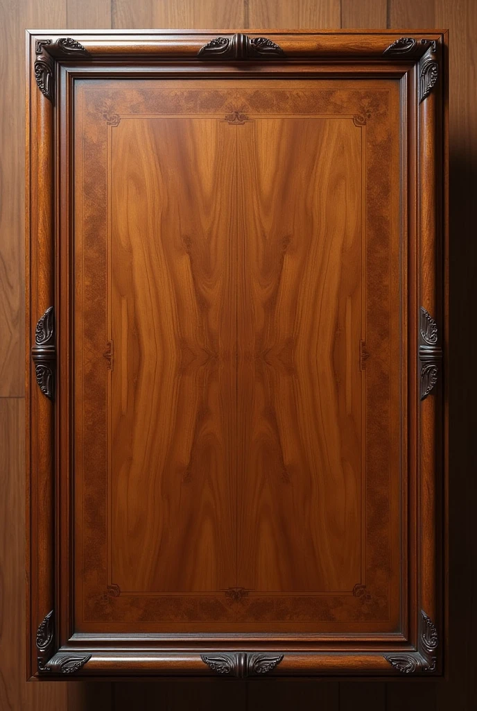 need a rectangle box where width is 2.5 feet and length is 4 feet. table should have 2 inch width border with sloping design inside from top of the borader from all 4 sides. center part should be like engraved and flat, furniture should be glossy brown