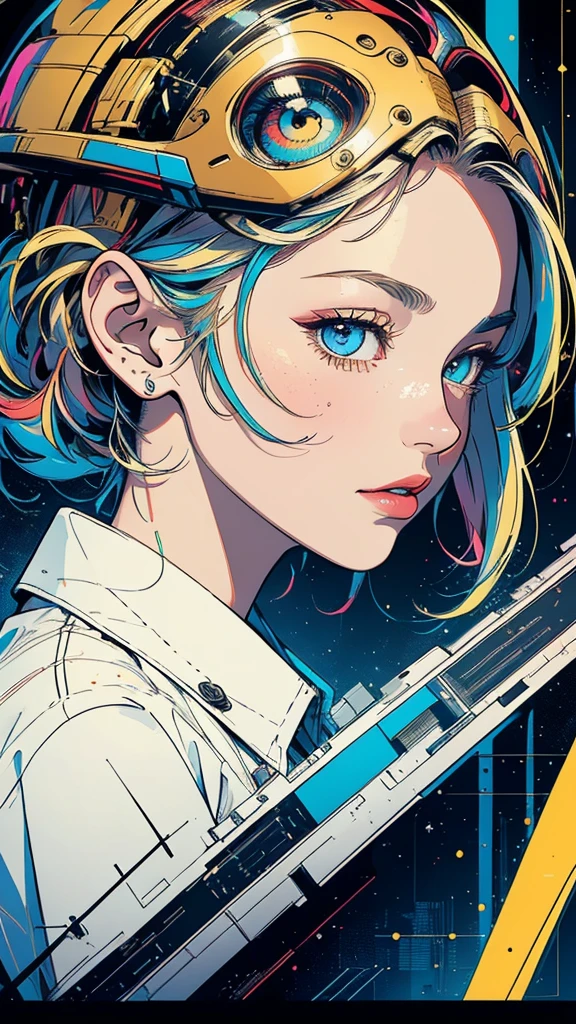 (((masterpiece, highest quality))),(((solo:1.2))),(((1girl:1.2))),32k wallpaper, very detailed, poster, vintage science fiction,(((((geometric cinematic movie poster))))), (bauhaus), shape,(((abstract))),(mid century modern),movie poster,(((((portfolio))))),(((((Close-up))))),(((((bust up))))),((((more various angle)))),(((highlight))),Vast landscape,((((heterochromia)))),(((complete. detailed face))),(((Extremely talented))),(((most complecated machine))),Colorful color scheme
