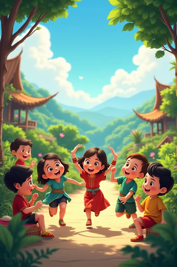 Make me an animated image that reflects Indonesian children who bring joy and peace.