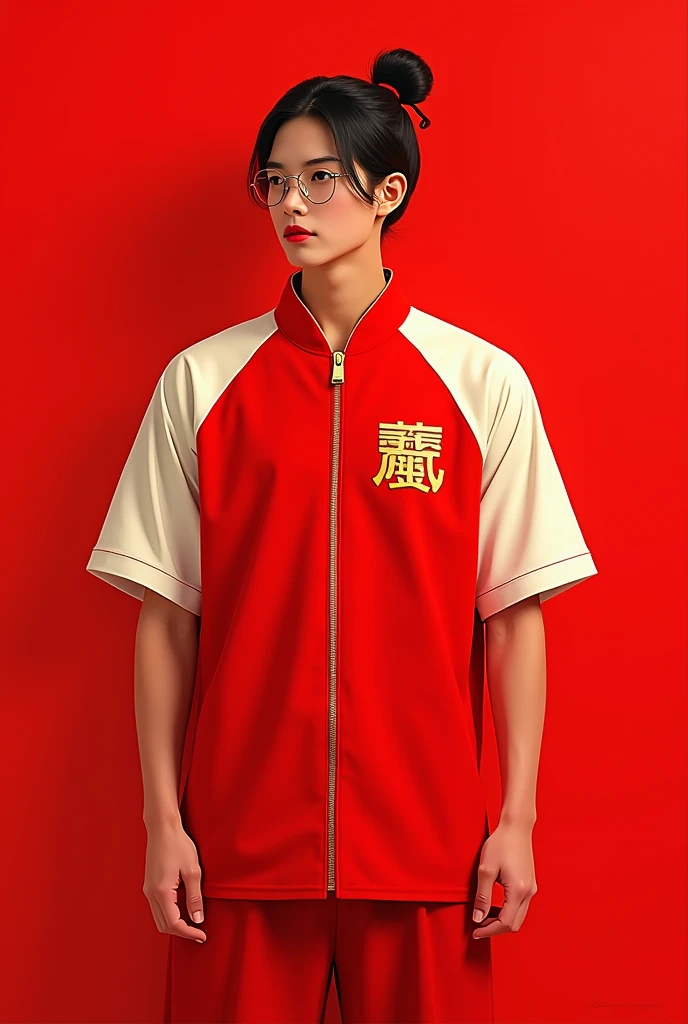 Let&#39;s start with a basic idea:

Cor base: vermelha, representing luck and energy.
detaileds: offwhite, used on the sleeves, Naked, and some graphic elements, to create a clean contrast.
Central Element: A gold logo or symbol on the chest, symbolizing prosperity and prestige.