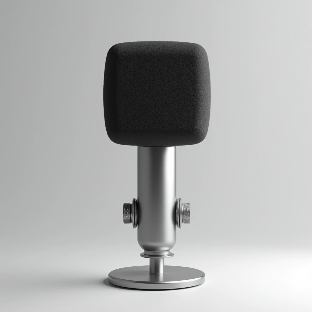 News microphone with square foam filter on isolated background, mock up