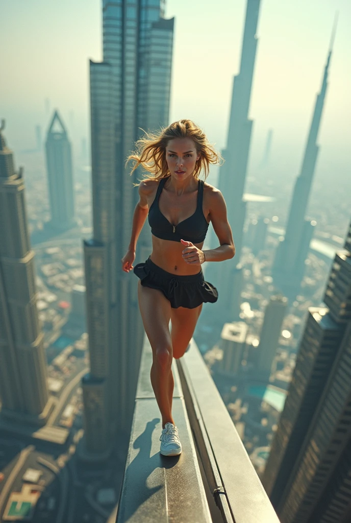 Angelina julie running on the top of burj khalifa
