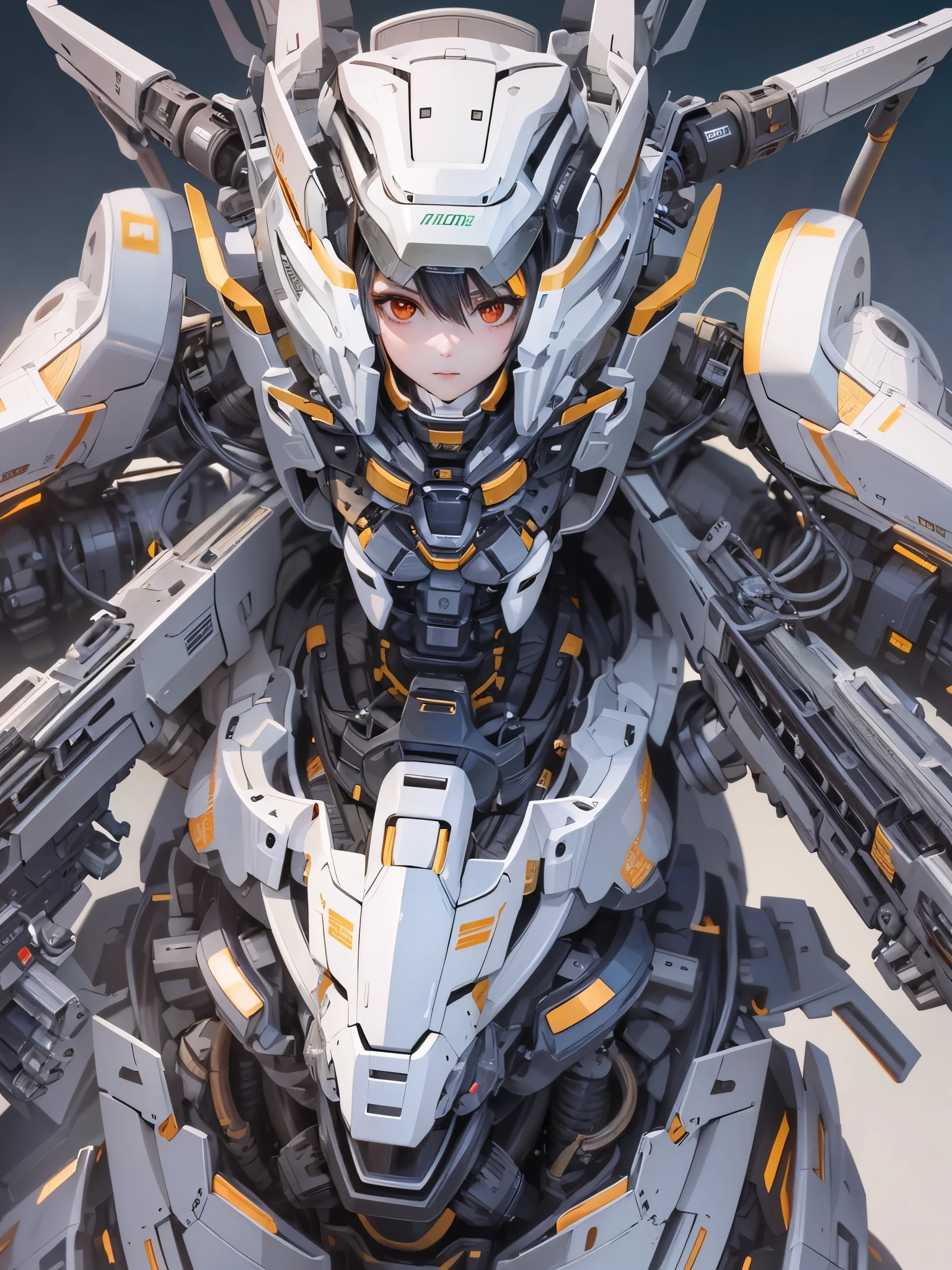((Highest quality)),(Ultra-high resolution),(Super detailed),(Detailed Description),((The best CG)),(masterpiece),Highly detailed art,(Art with precise detail:1.5), Female robot,Detailed mechanical body,Face masks,Mechanical Eye,Rifle of the future,